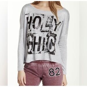 Rampage Holy Chic Crop Top Gray Graphic Open Back Boho Shirt L